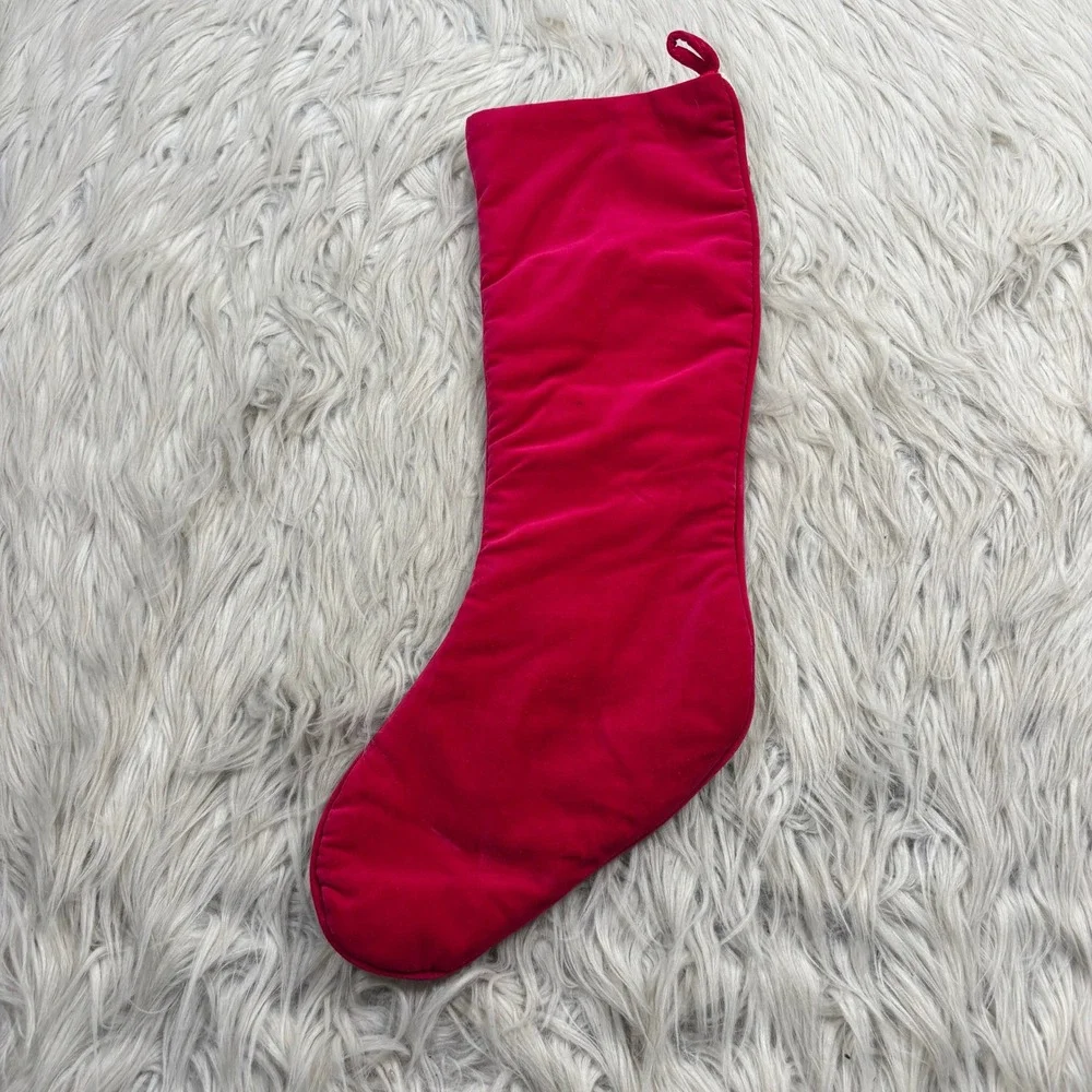 Vintage Cross Stitch Cardinal Bird Motif Velvet Back Skinny Stocking Christmas